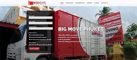 Home Page Sliders with contact form for BigMove Phuket