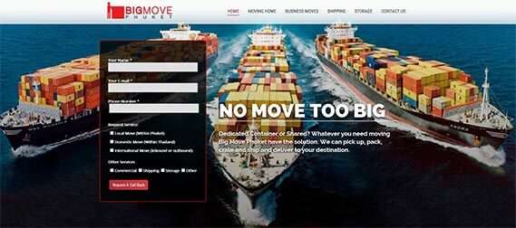 Home Page Sliders with contact form for BigMove Phuket