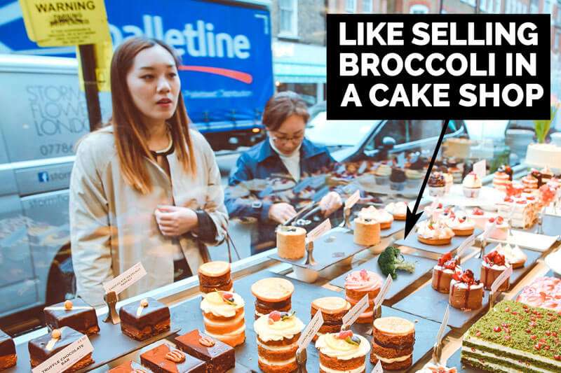 selling broccoli in a cake shop | Staging - Hue Marketing