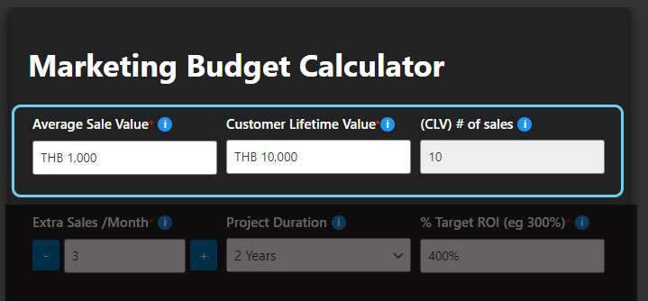 Marketing Project Budget Calculator "About Your Business"