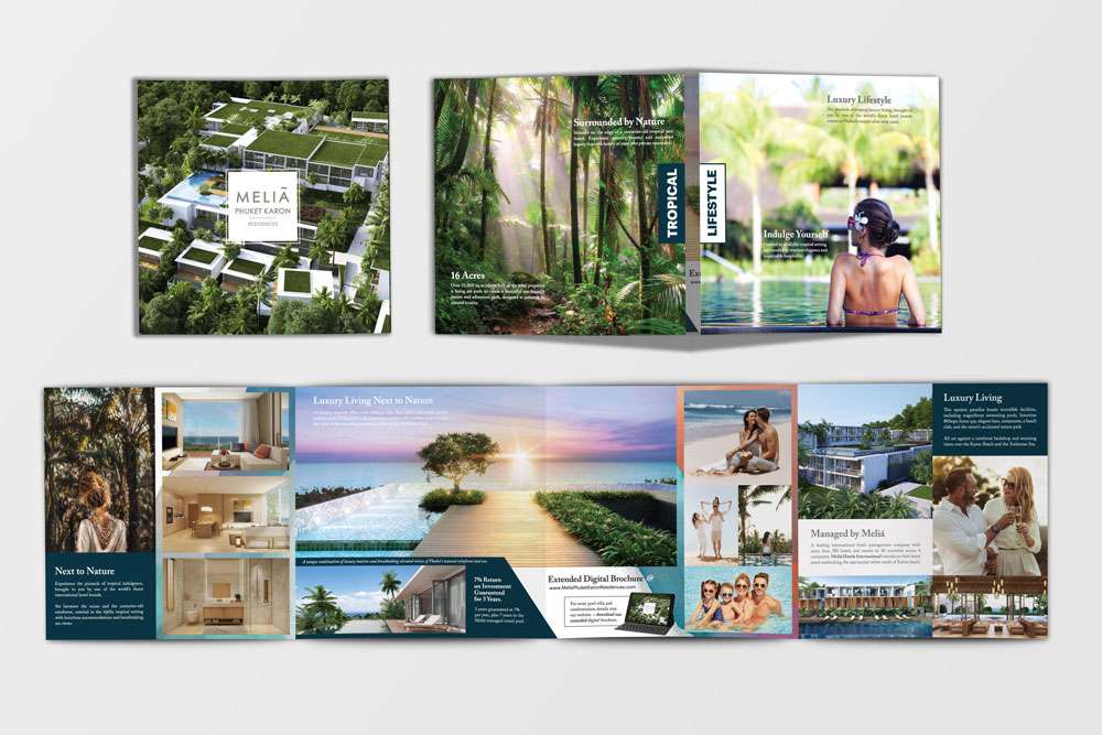 Closed gate fold Phuket property brochure from closed to open