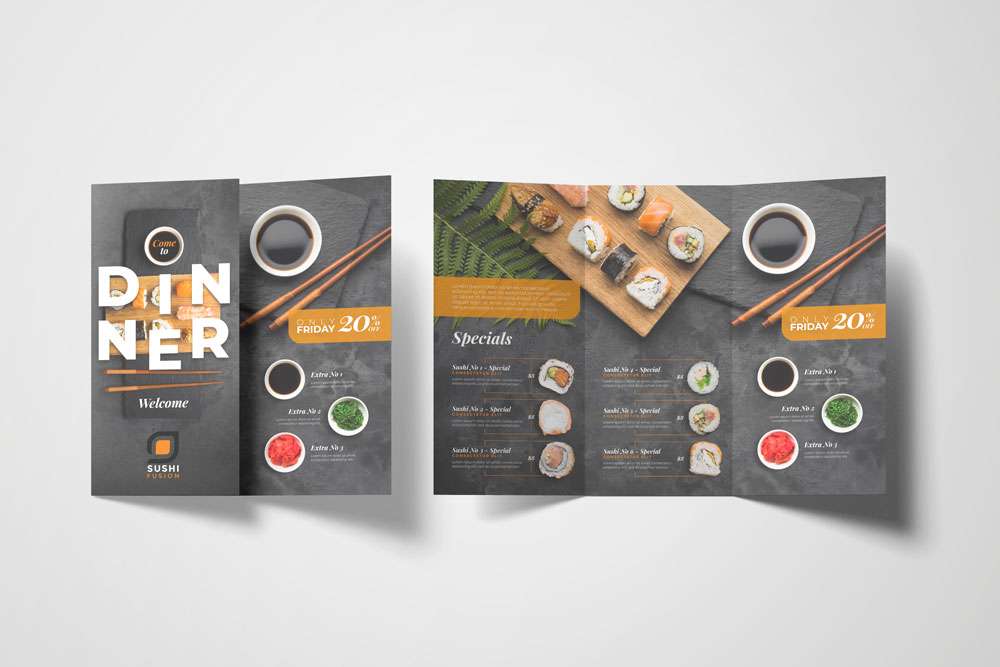 Trifold Japanese restaurant menu